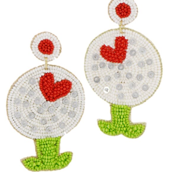 BEADED GOLF LOVERS BALL & TEE EARRINGS - BRAND NEW - ARTISAN MADE USA - GIFT - Picture 2 of 2